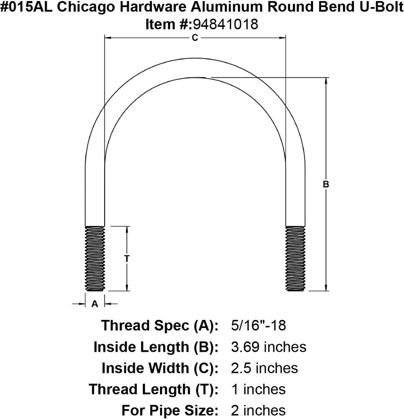 015al chicago hardware aluminum round bend u bolt specification diagram