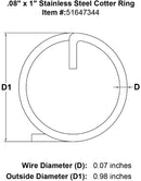 08 x 1 Stainless Steel Cotter Ring specification diagram