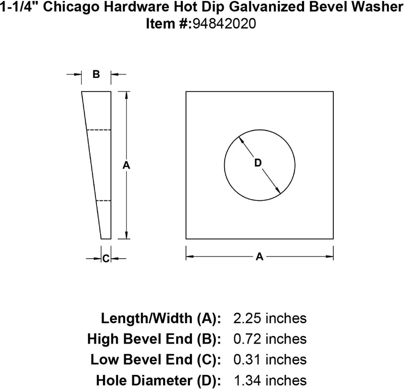 1 1 4 chicago hardware hot dip galvanized bevel washer specification diagram