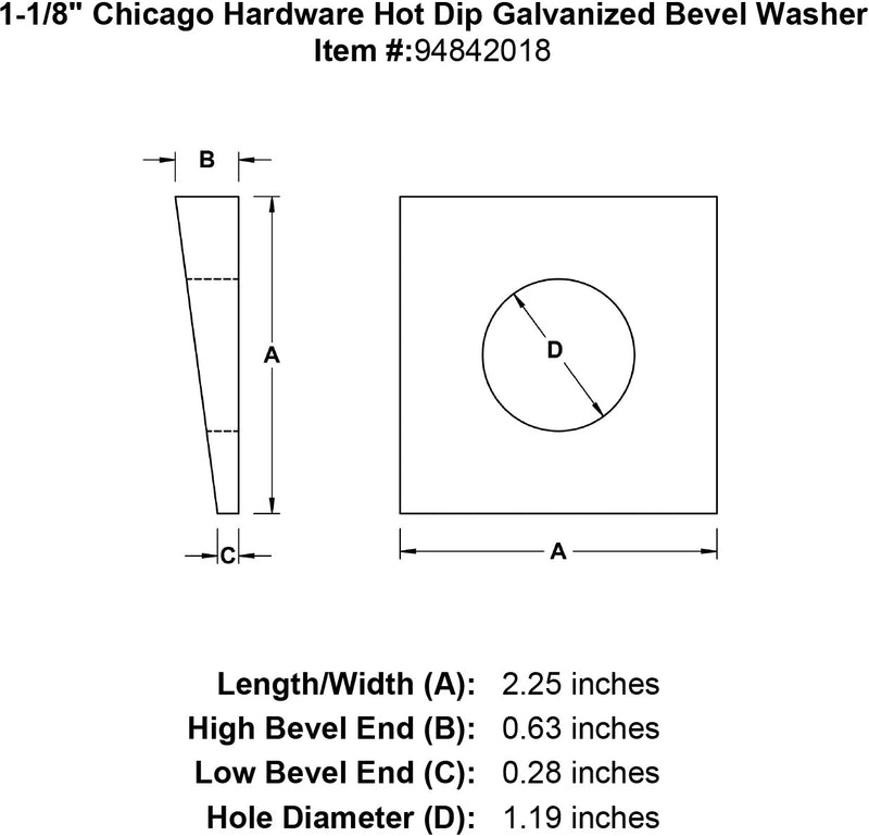 1 1 8 chicago hardware hot dip galvanized bevel washer specification diagram