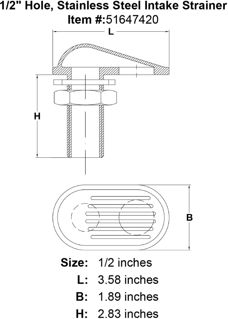 1 2 Hole Stainless Steel Intake Strainer specification diagram