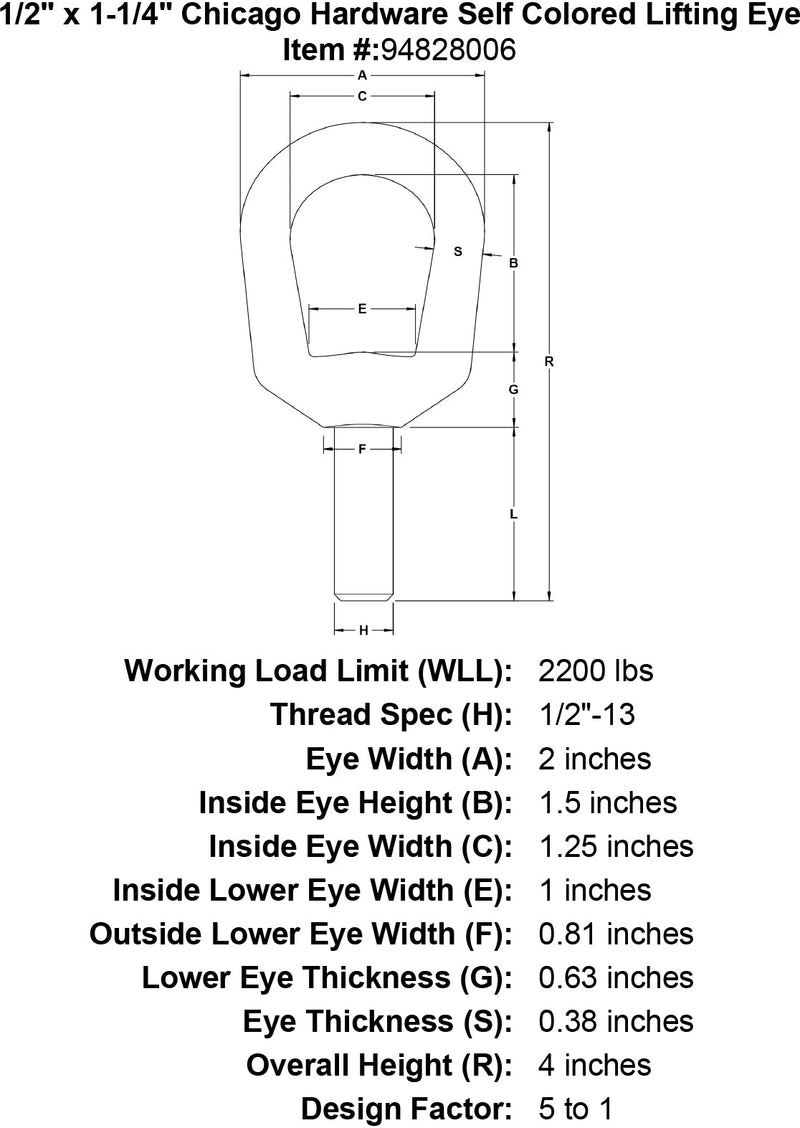 1 2 x 1 1 4 chicago hardware self colored lifting eye specification diagram