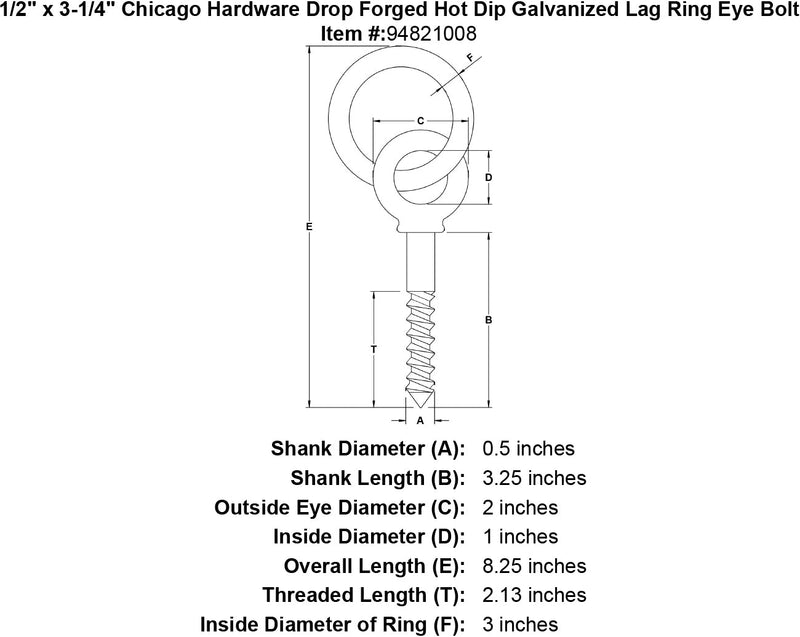 1 2 x 3 1 4 chicago hardware drop forged hot dip galvanized lag ring eyebolt specification diagram