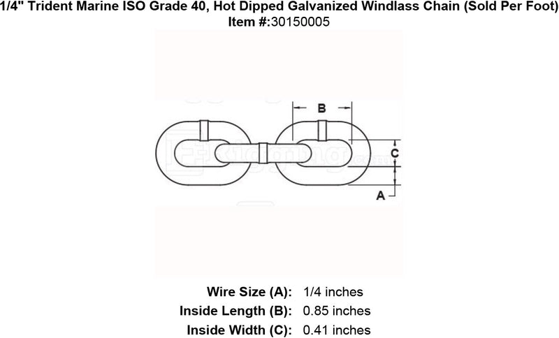 1 4 Trident Marine G4 ISO Hot Dipped Galvanized Windlass Chain specification diagram