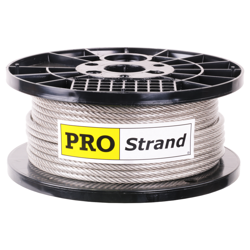 1/4 inch X 200 foot pro strand 7x19 type 304 vinyl coated stainless steel cable reel label