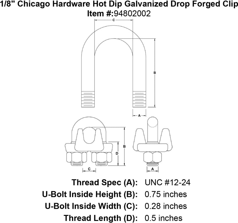 1 8 chicago hardware hot dip galvanized drop forged clip specification diagram