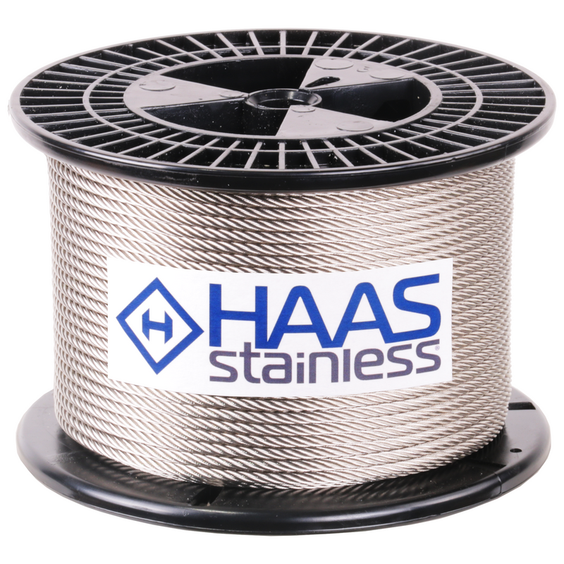 1/8 inch X 200 foot haas stainless 7x19 type 316 stainless steel cable reel label