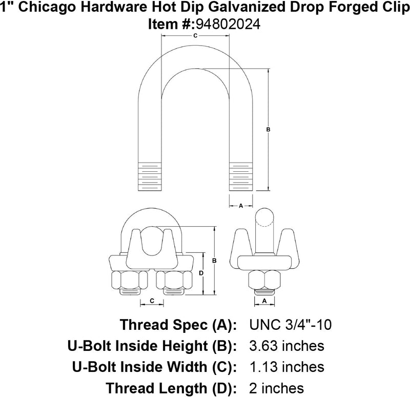1 chicago hardware hot dip galvanized drop forged clip specification diagram