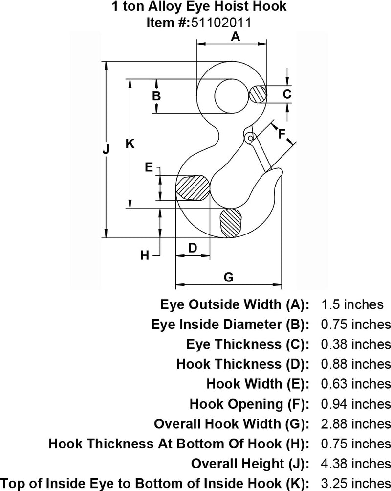 1 ton Eye Hoist Hook specification diagram
