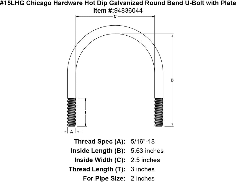 15lhg chicago hardware hot dip galvanized round bend u bolt with plate specification diagram