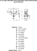 2 ton tiger lifting bcf heavy duty beam clamp with shackle specification diagram