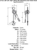 2 ton x 20 lift tiger lifting tr7 industrial lever chain hoist specification diagram