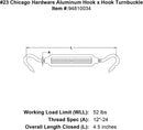 23 chicago hardware aluminum hook x hook turnbuckle specification diagram