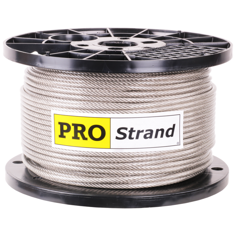 3/16 inch X 500 foot pro strand 7x19 type 304 vinyl coated stainless steel cable reel label