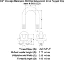 3 4 chicago hardware hot dip galvanized drop forged clip specification diagram