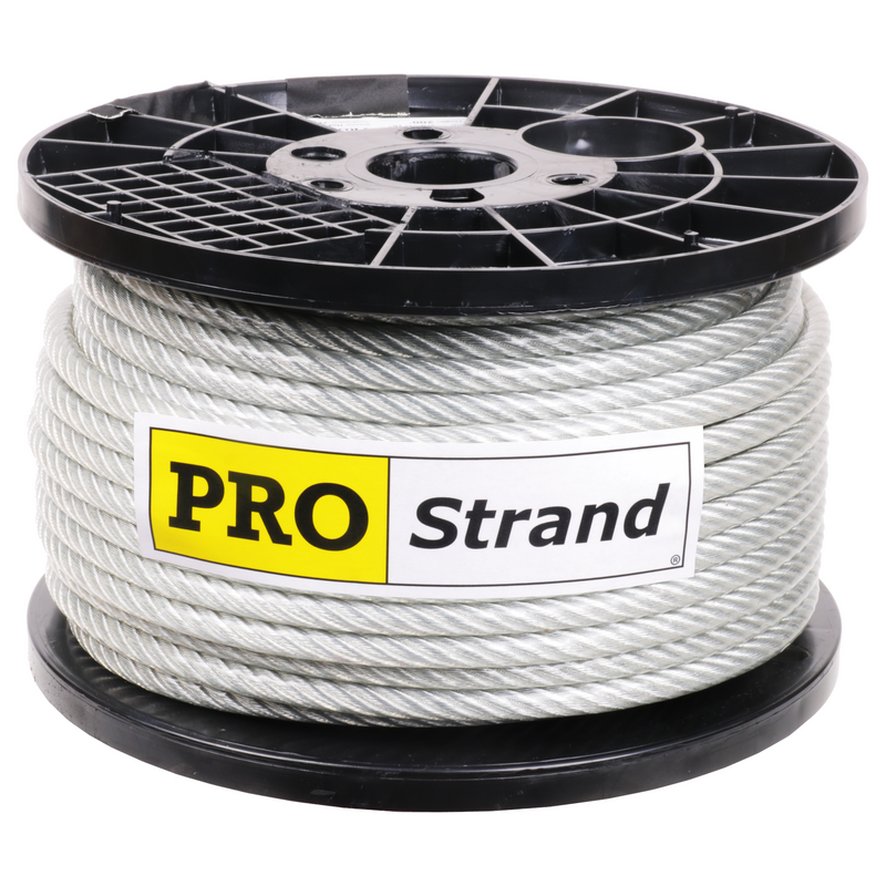3/8 inch X 200 foot pro strand 7x19 vinyl coated galvanized cable reel label