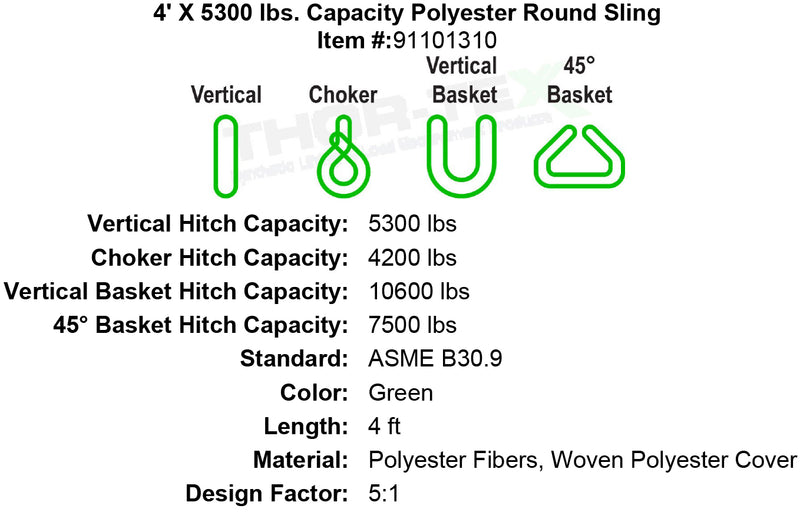4 foot X 5300 lb Round Sling specification diagram