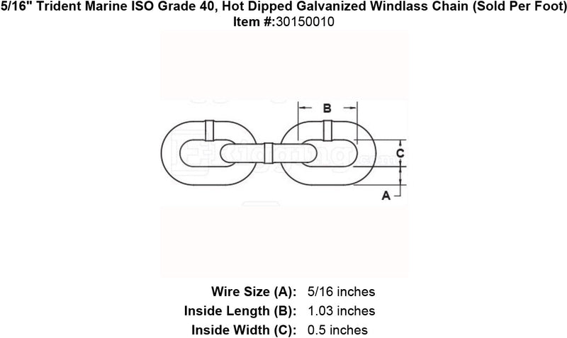 5 16 Trident Marine G4 ISO Hot Dipped Galvanized Windlass Chain specification diagram