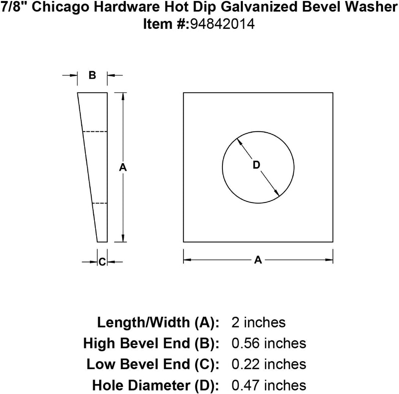 7 8 chicago hardware hot dip galvanized bevel washer specification diagram