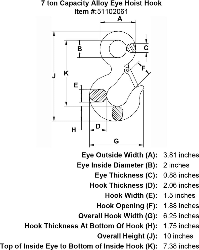 7 ton Eye Hoist Hook specification diagram
