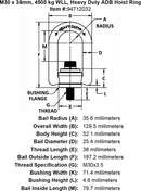 M30 x 38mm 4500 kg Heavy Duty Hoist Ring specification diagram