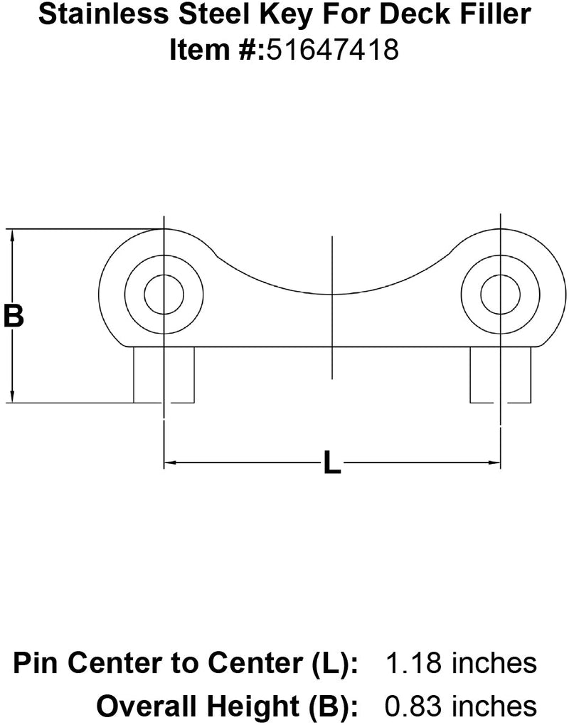 Stainless Steel Key For Deck Filler specification diagram