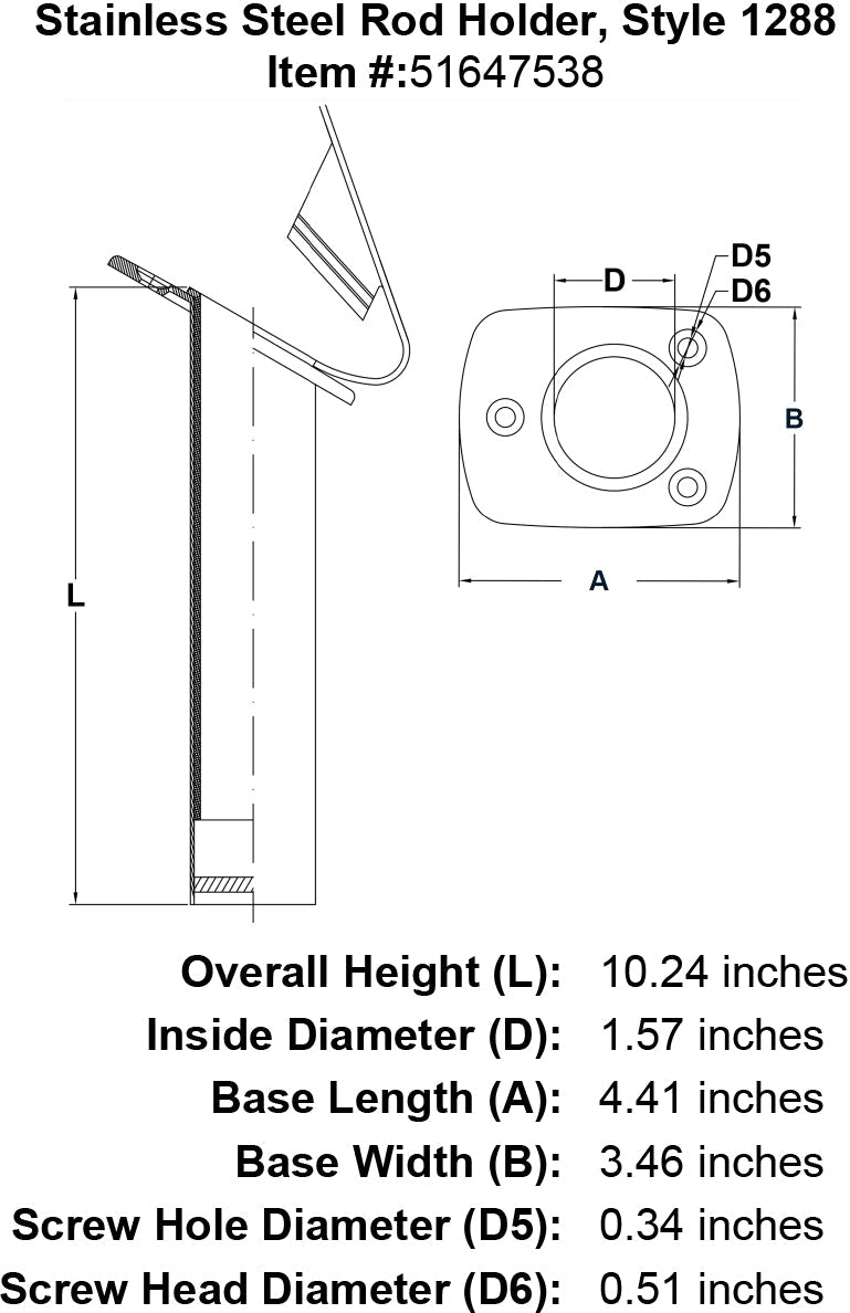 Stainless Steel Rod Holder Style 1288 specification diagram