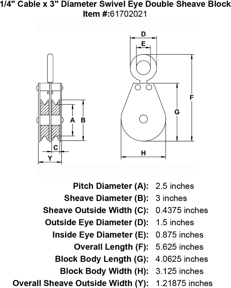 double sheave quarter inch hd swivel eye block specification diagram