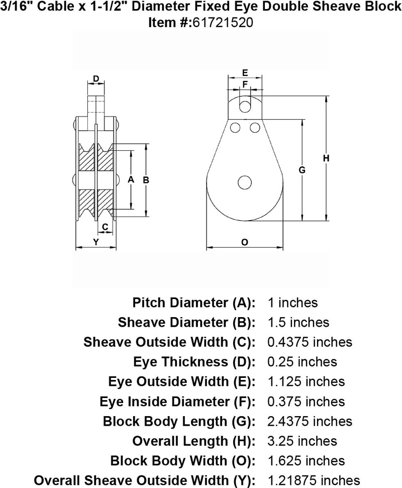 double sheave three sixteenths inch fixed eye block specification diagram