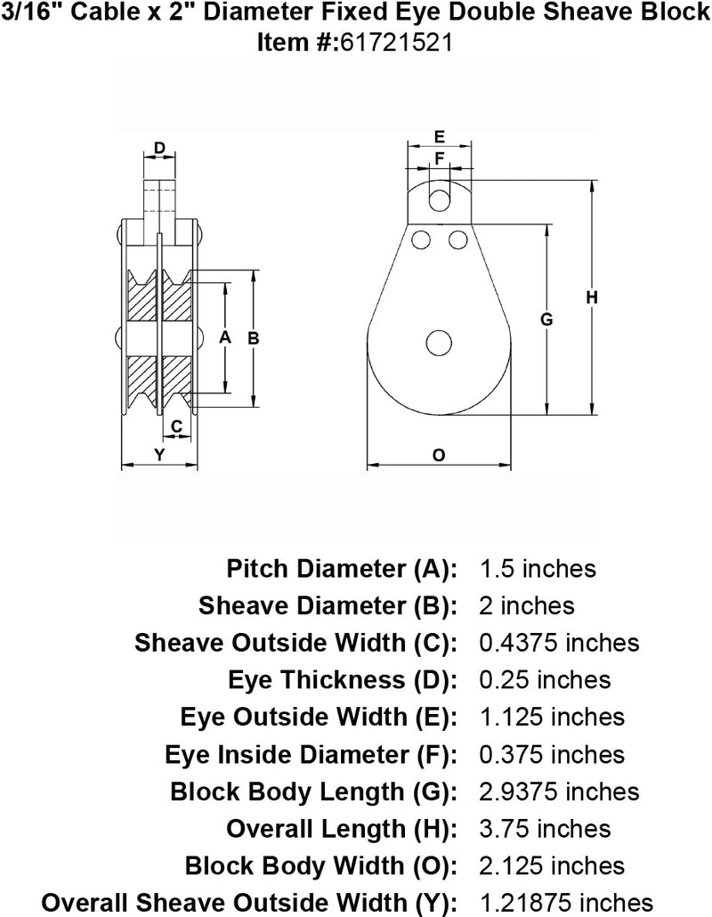 double sheave three sixteenths inch hd fixed eye block specification diagram