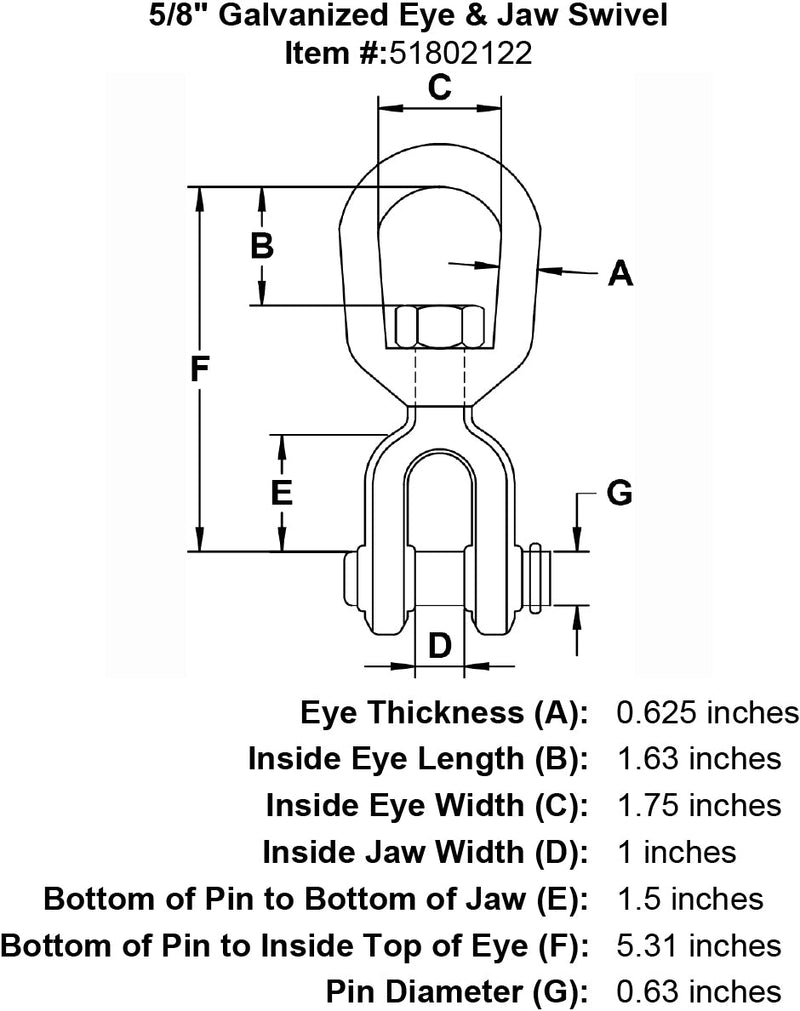 five eighths inch Eye Jaw Swivel specification diagram