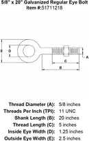 five eighths inch x 20 inch eyebolt specification diagram