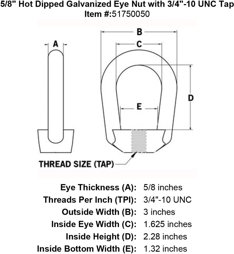 five eights inch eye nut specification diagram