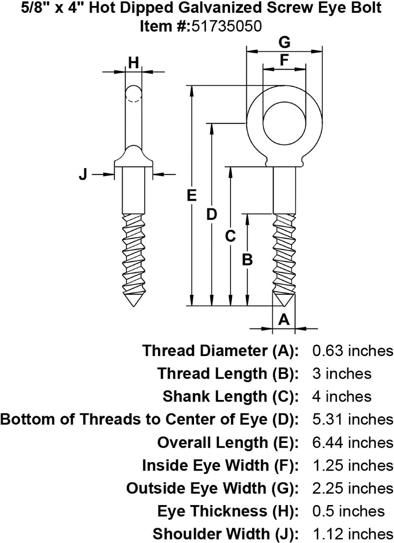 five eights inch screw eye bolt specification diagram