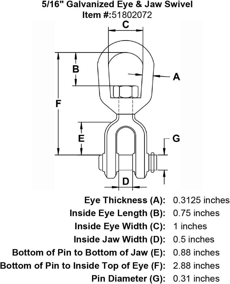five sixteenths inch Eye Jaw Swivel specification diagram