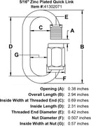 five sixteenths inch Quick Link specification diagram