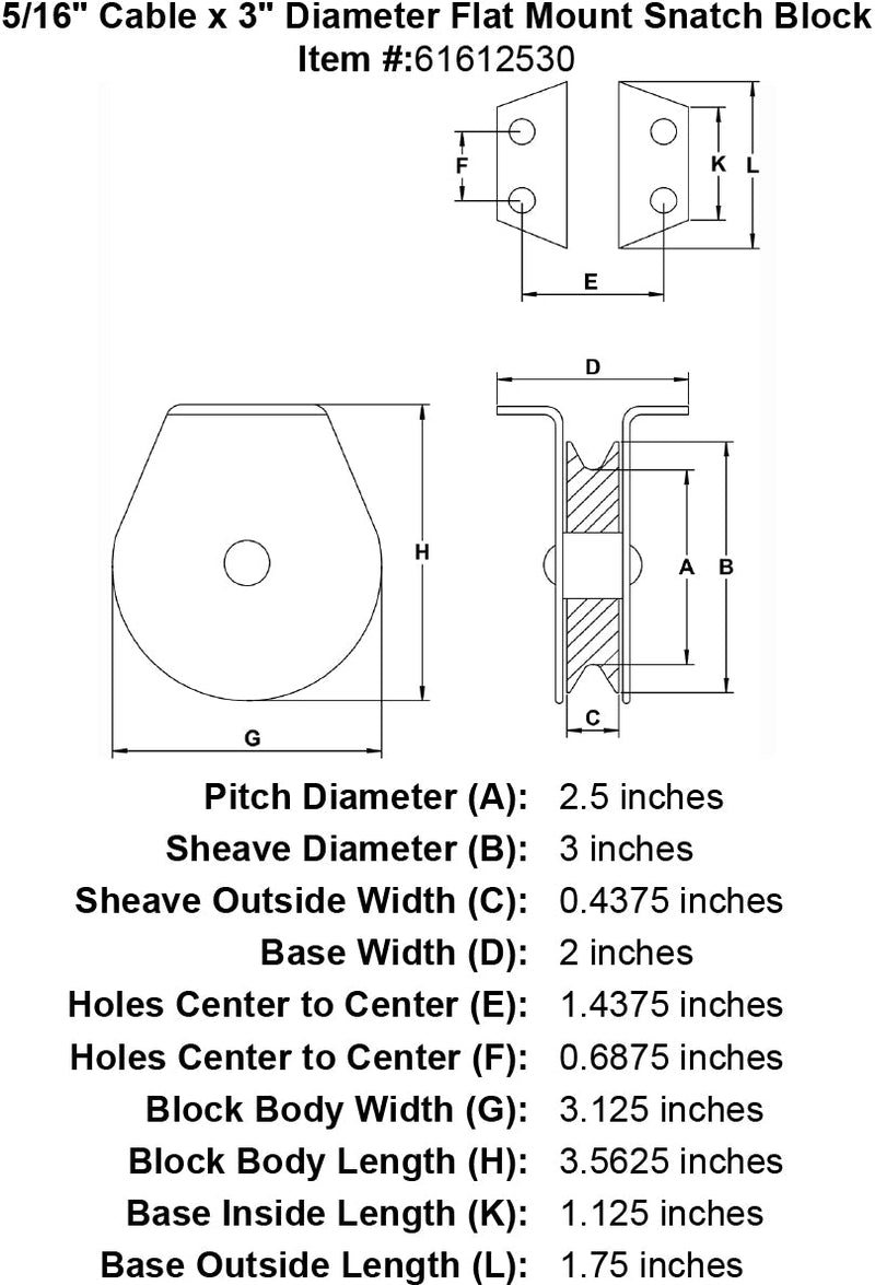 five sixteenths inch flat mount snatch block specification diagram