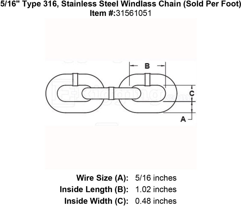 five sixteenths inch stainless windlass chain specification diagram