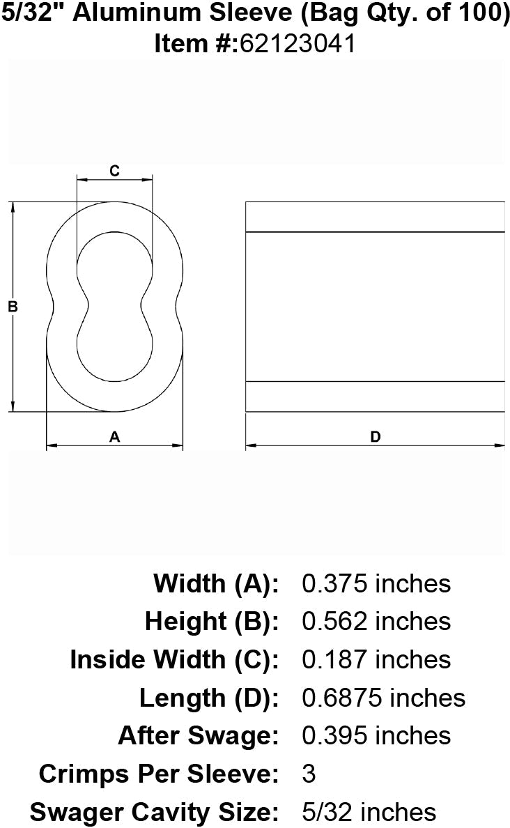 five thirty seconds inch Sleeve specification diagram