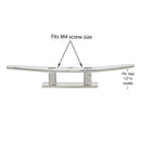 four inch Stainless Steel Low Flat Deck Cleat Style A screw and rope size graphic