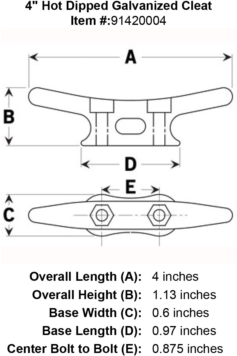 four inch galvanized cleat specification diagram