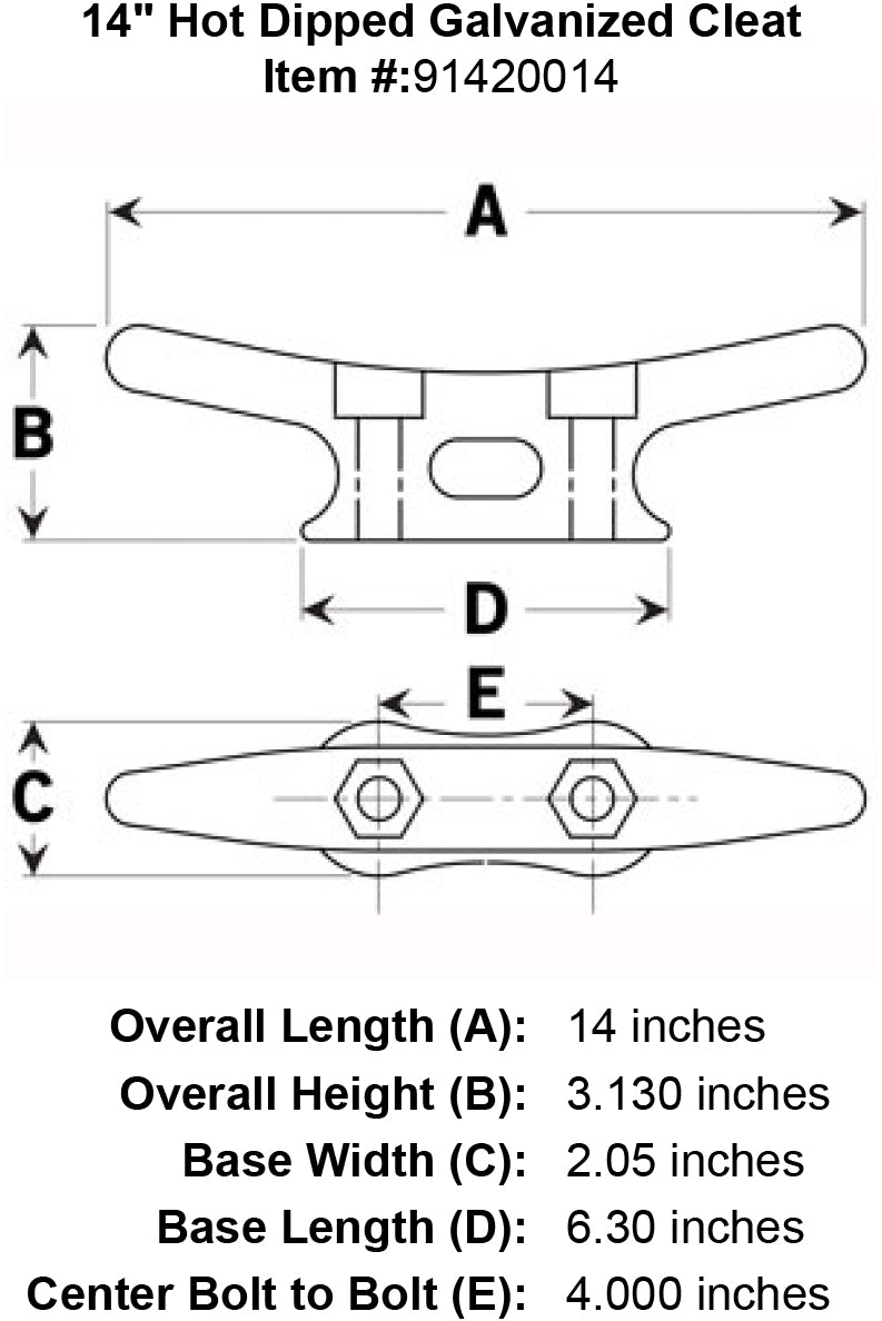 fourteen inch galvanized cleat specification diagram