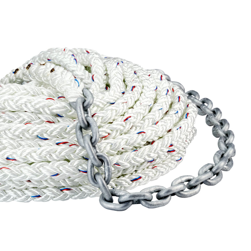 1/2" x 200' 8-Plait Nylon Rope and 1/4" x 15' G4 Chain Anchor Rode