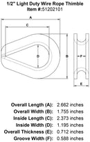 half inch Light Duty Wire Rope Thimble specification diagram