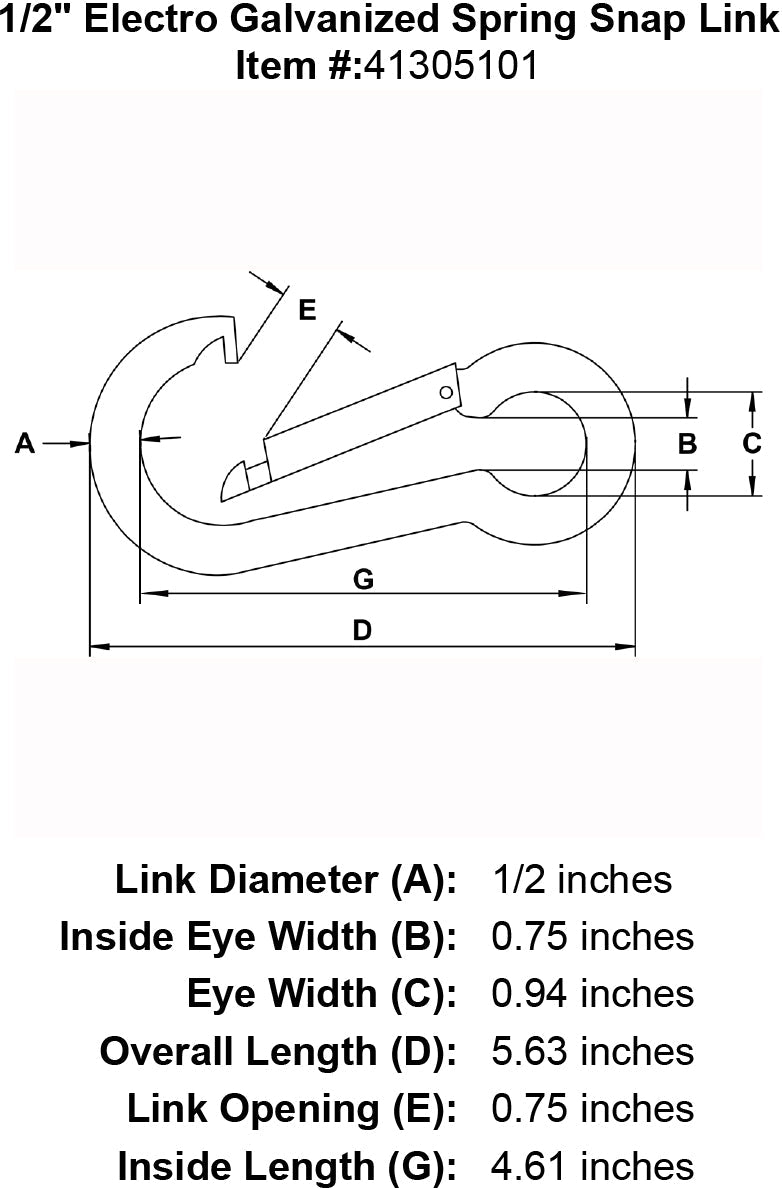 half inch Snap Link specification diagram