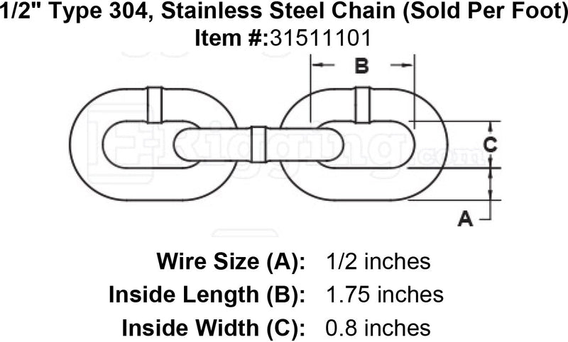 half inch Stainless Chain specification diagram