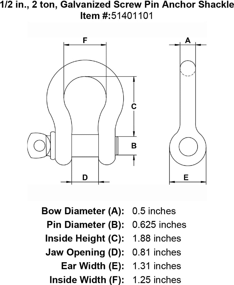 half inch screw pin shackle specification diagram