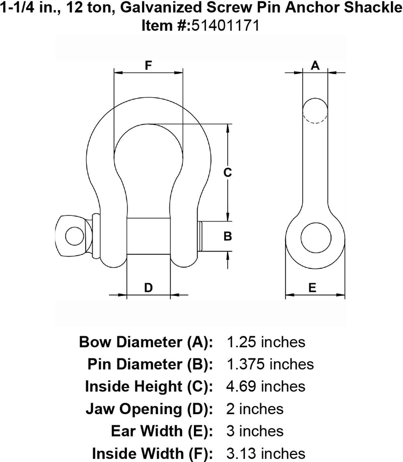 one and a quarter inch screw pin shackle specification diagram