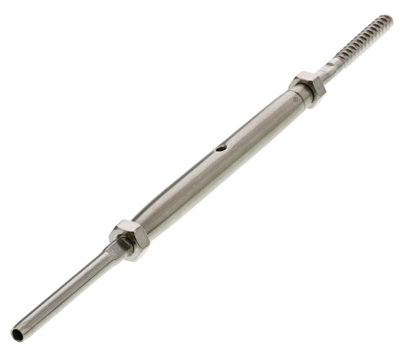 1/4" x 3-1/4" S.S., Lag x Hand Swage Turnbuckle for 1/8" Cable