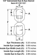 quarter inch Eye Eye Swivel specification diagram